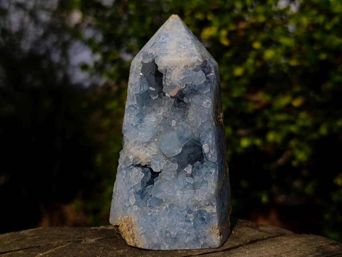 Polished and Natural Blue Celestite Display Crystal x 1 From Sakoany Madagascar