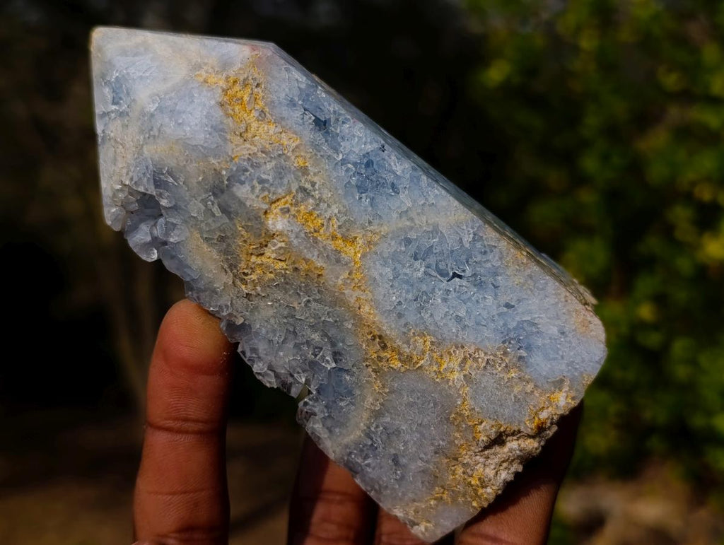 Polished and Natural Blue Celestite Display Crystal x 1 From Sakoany Madagascar