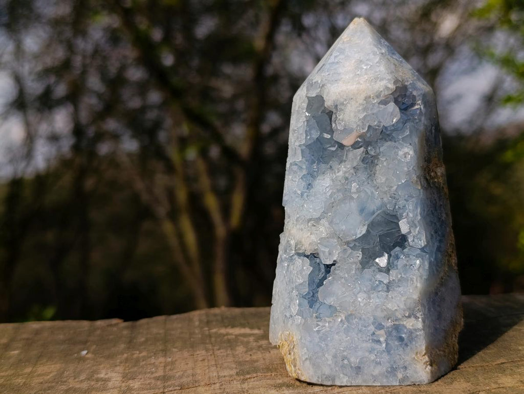 Polished and Natural Blue Celestite Display Crystal x 1 From Sakoany Madagascar