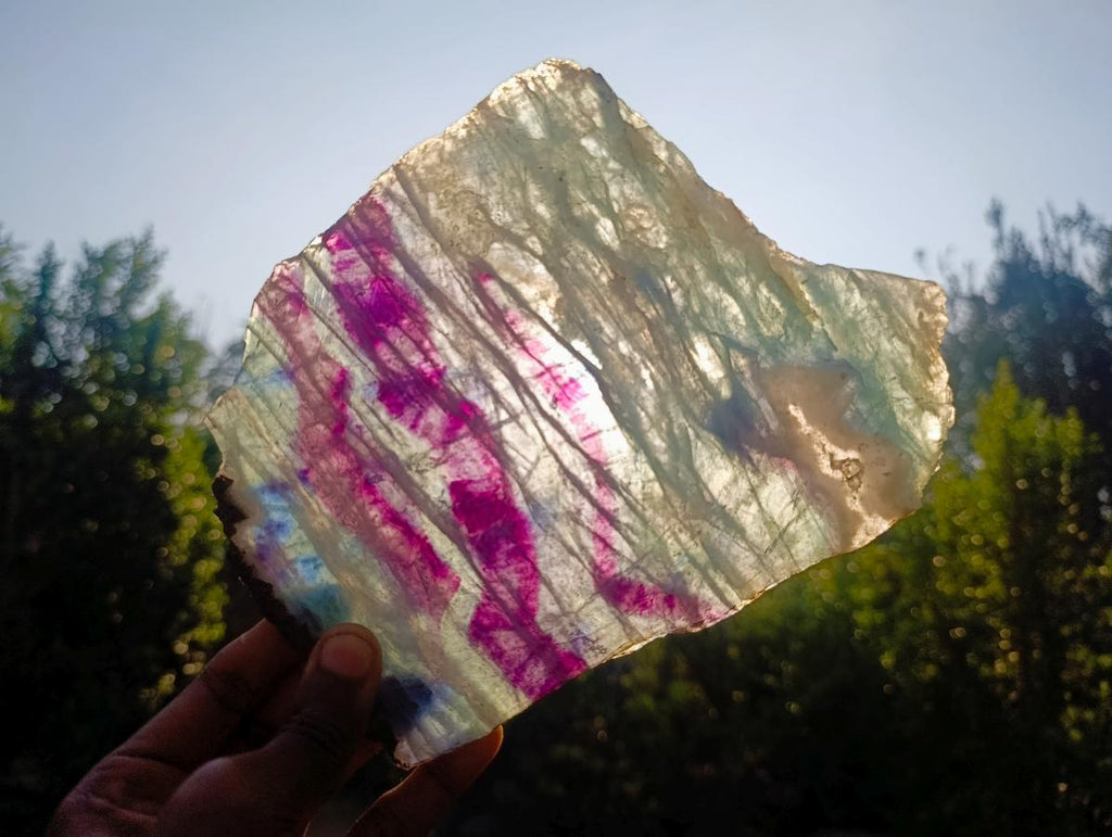 Polished Large Translucent Watermelon Fluorite Slice x 1 From Uis, Namibia
