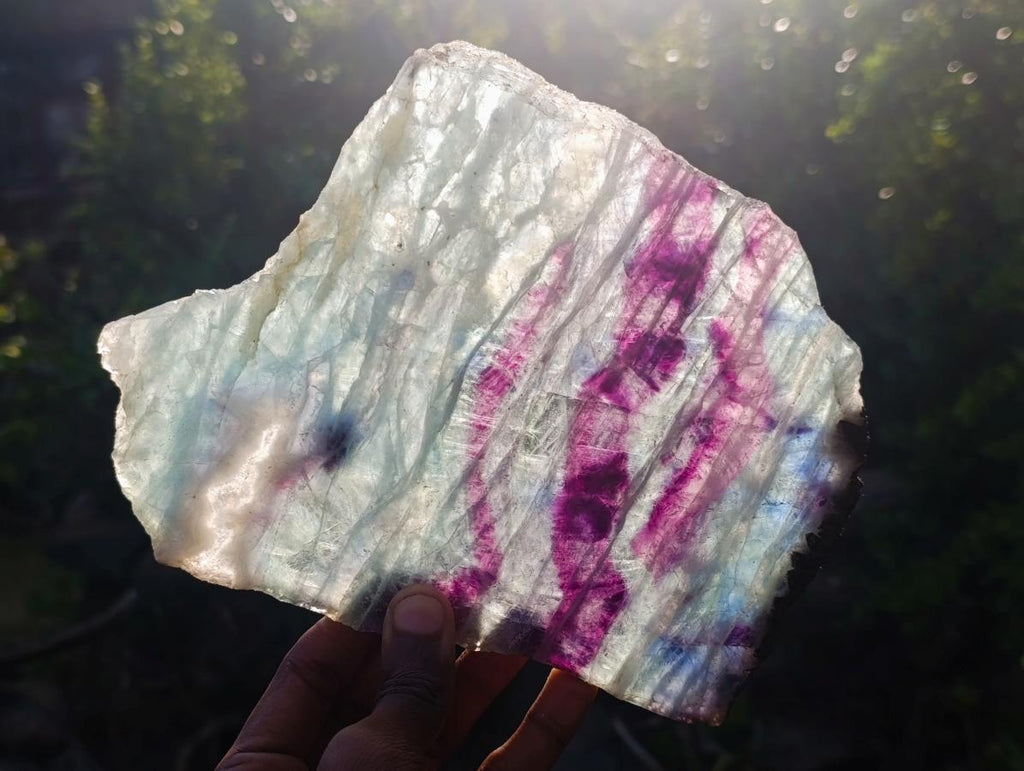 Polished Large Translucent Watermelon Fluorite Slice x 1 From Uis, Namibia