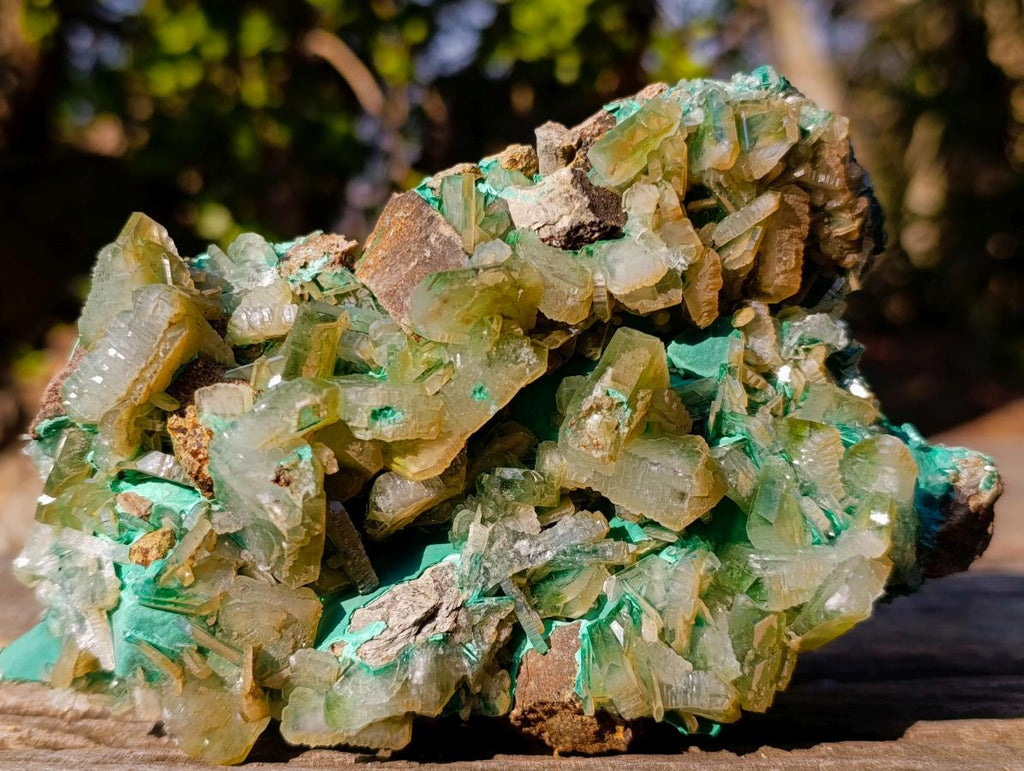 Natural Large Cabinet Size Bladed Barite Specimen with Malachite x 1 From Shinkolobwe Mine, Congo