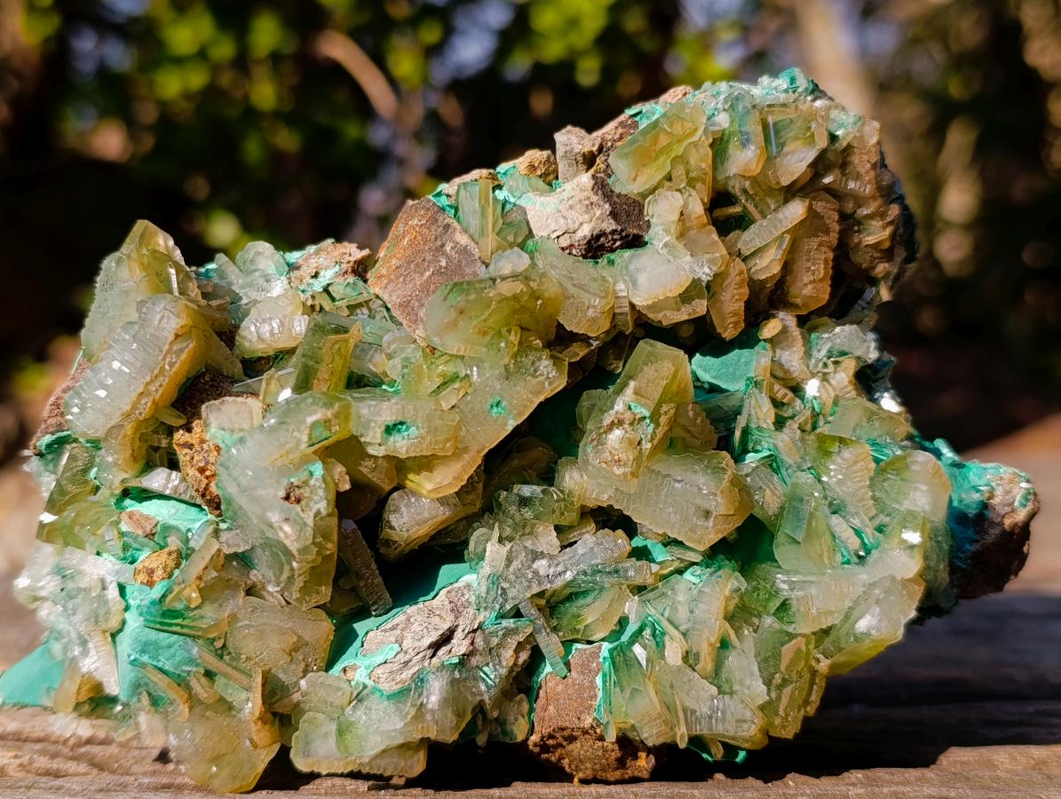 Natural Large Cabinet Size Bladed Barite Specimen with Malachite x 1 From Shinkolobwe Mine, Congo
