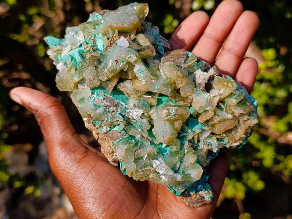 Natural Large Cabinet Size Bladed Barite Specimen with Malachite x 1 From Shinkolobwe Mine, Congo