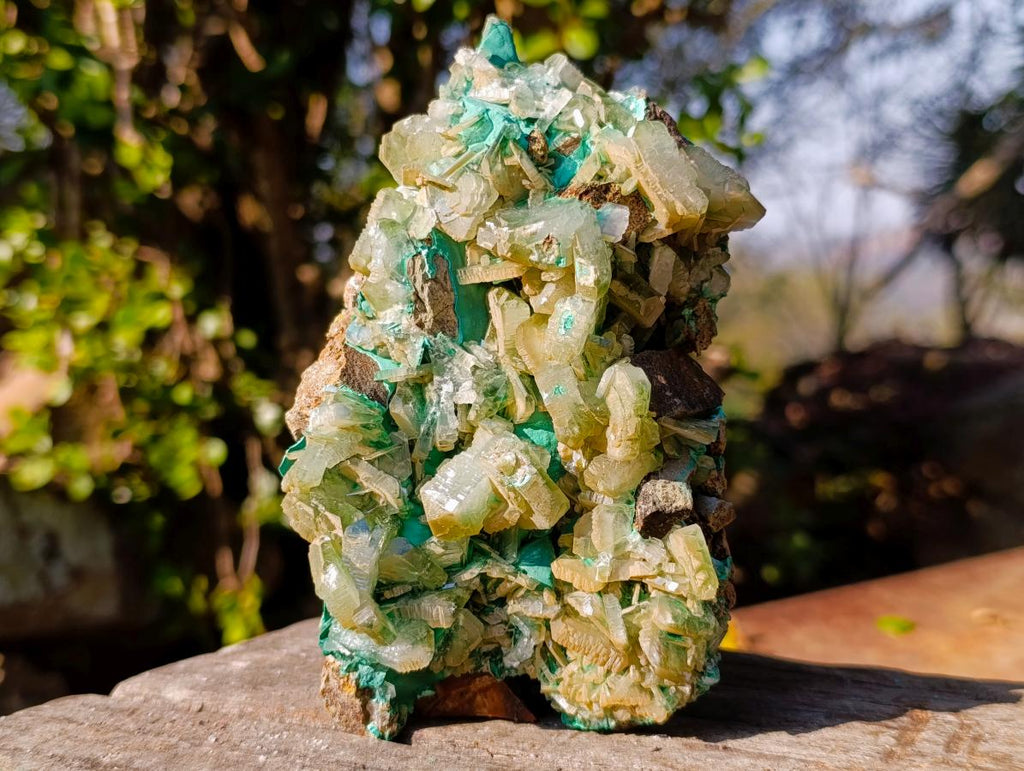 Natural Large Cabinet Size Bladed Barite Specimen with Malachite x 1 From Shinkolobwe Mine, Congo