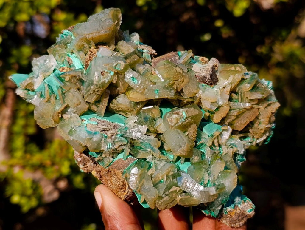 Natural Large Cabinet Size Bladed Barite Specimen with Malachite x 1 From Shinkolobwe Mine, Congo