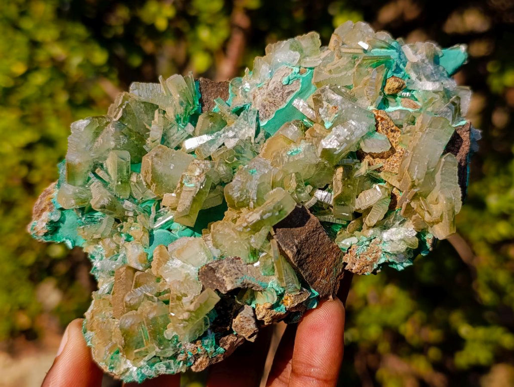 Natural Large Cabinet Size Bladed Barite Specimen with Malachite x 1 From Shinkolobwe Mine, Congo