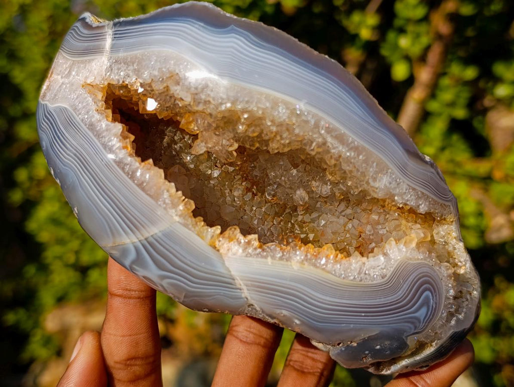 Polished and Natural Agate Geode with Crystalline Centre x 1 From Maintirano, Madagascar