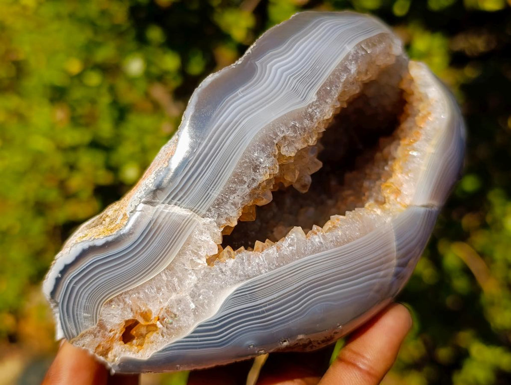 Polished and Natural Agate Geode with Crystalline Centre x 1 From Maintirano, Madagascar