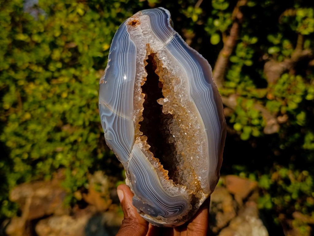 Polished and Natural Agate Geode with Crystalline Centre x 1 From Maintirano, Madagascar