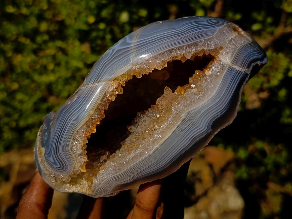 Polished and Natural Agate Geode with Crystalline Centre x 1 From Maintirano, Madagascar