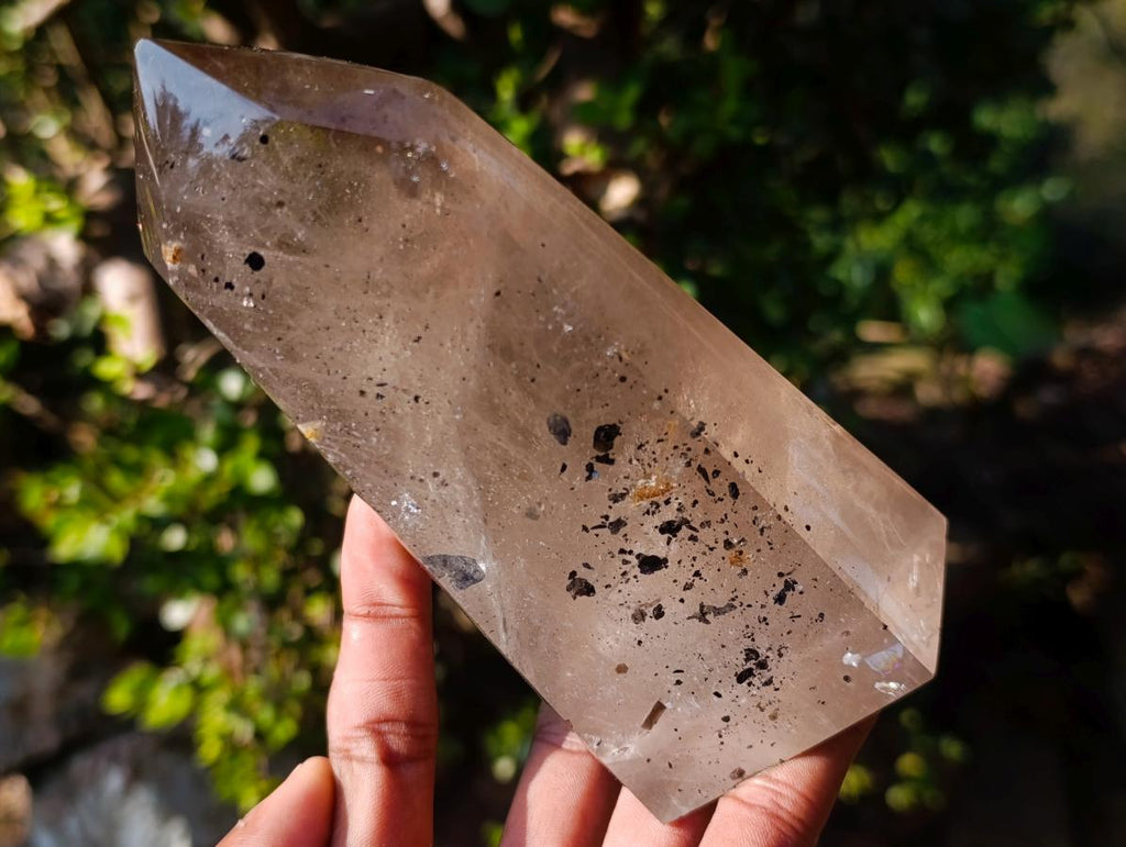 Polished Smokey Quartz Crystal with Specular Hematite Floating Inclusions x 1 From Madagascar