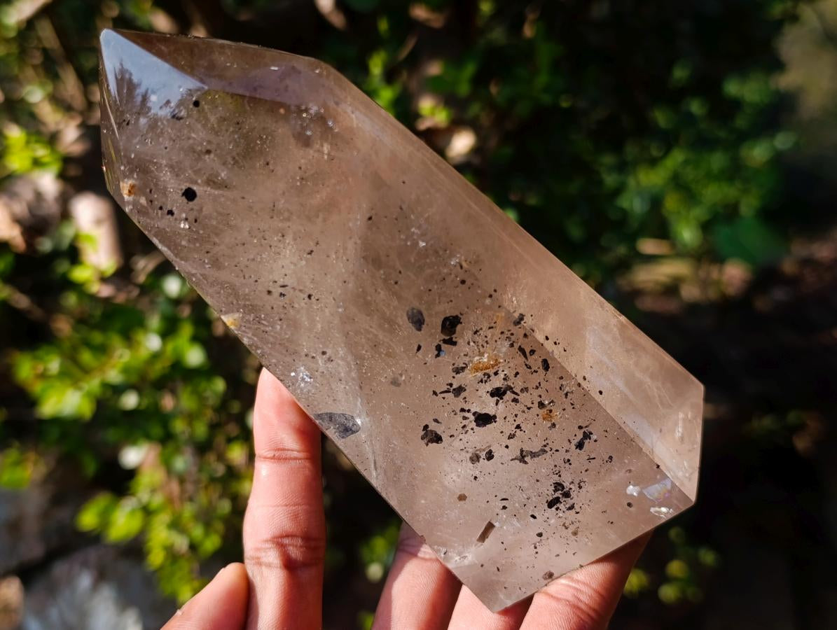 Polished Smokey Quartz Crystal with Specular Hematite Floating Inclusions x 1 From Madagascar