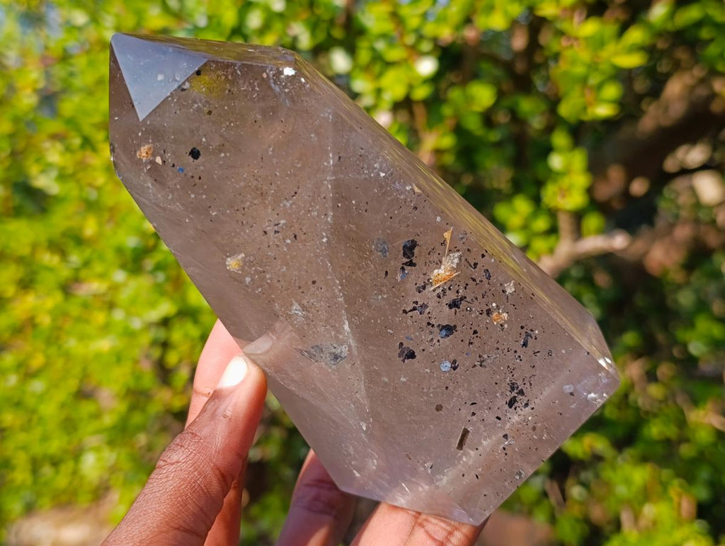 Polished Smokey Quartz Crystal with Specular Hematite Floating Inclusions x 1 From Madagascar