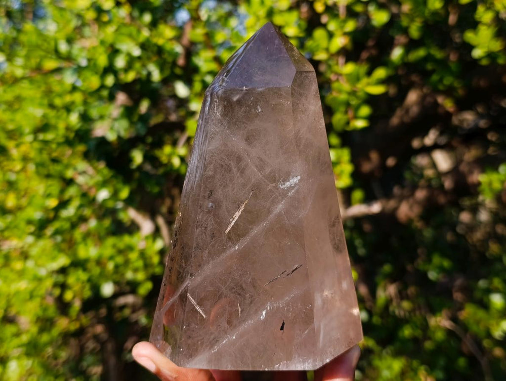 Polished Smokey Quartz Crystal with Specular Hematite Floating Inclusions x 1 From Madagascar