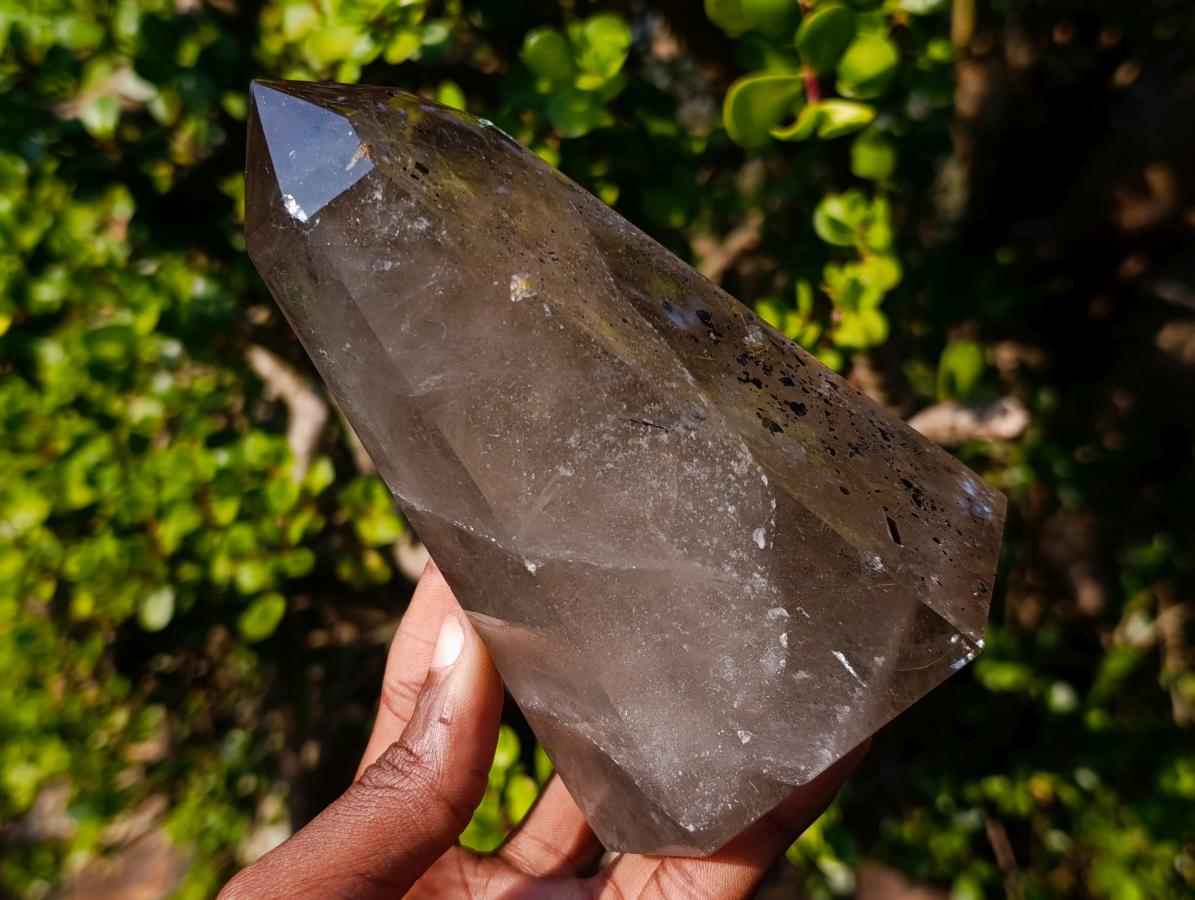 Polished Smokey Quartz Crystal with Specular Hematite Floating Inclusions x 1 From Madagascar