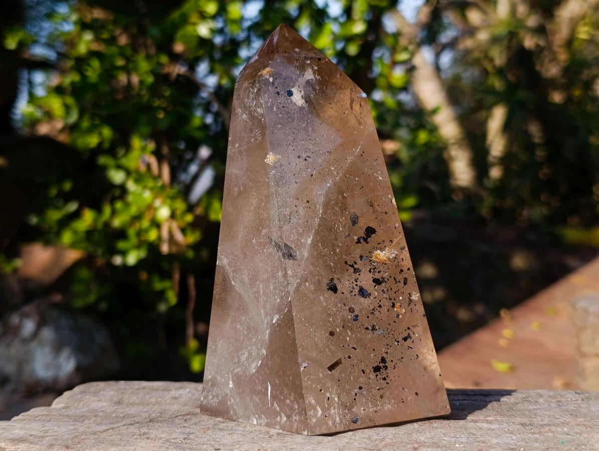 Polished Smokey Quartz Crystal with Specular Hematite Floating Inclusions x 1 From Madagascar