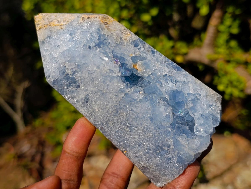 Polished and Natural Blue Celestite Geode Display Crystal x 1 From Sakoany, Madagascar