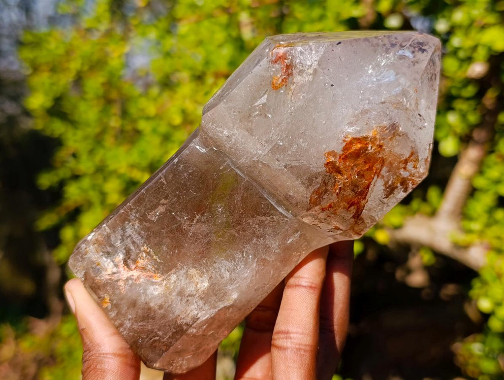 Polished Large Smokey Sceptre Window Quartz Crystal with Specular Hematite Inclusions x 1 From Akansobe, Madagascar