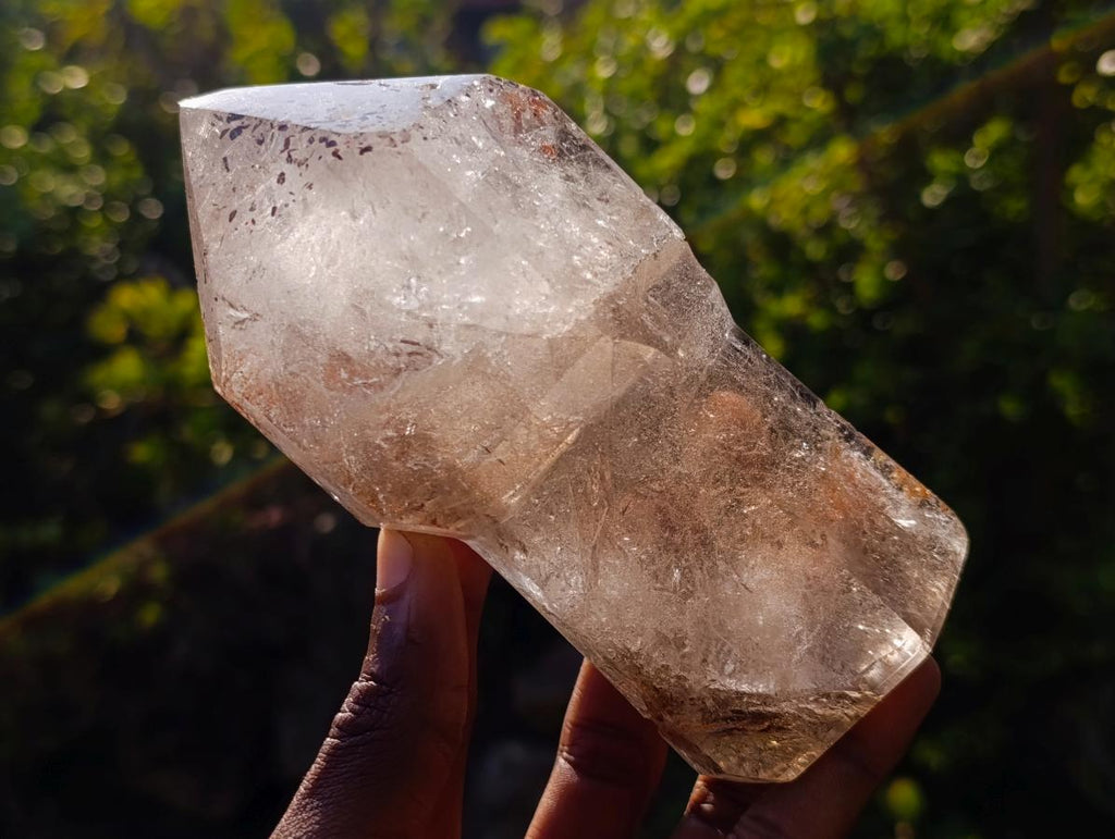 Polished Large Smokey Sceptre Window Quartz Crystal with Specular Hematite Inclusions x 1 From Akansobe, Madagascar
