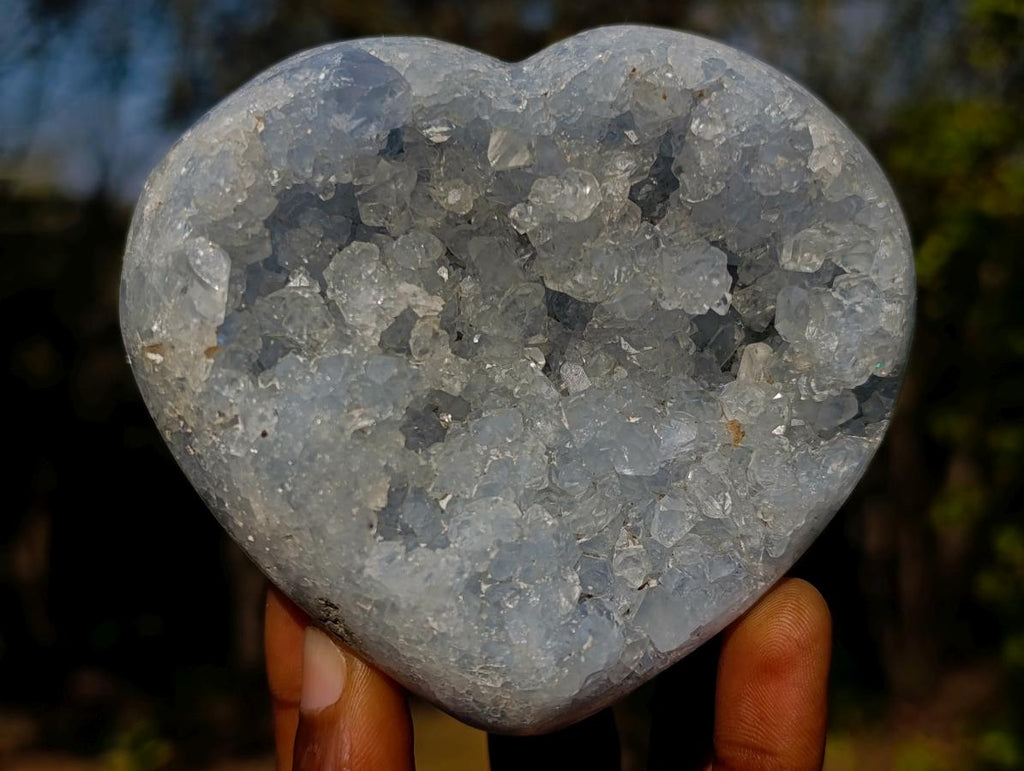 Polished and Natural Blue Celestite Heart x 1 From Sakoany Madagascar