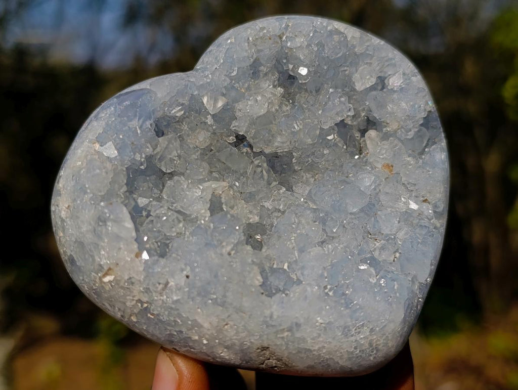 Polished and Natural Blue Celestite Heart x 1 From Sakoany Madagascar