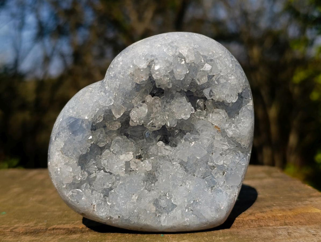 Polished and Natural Blue Celestite Heart x 1 From Sakoany Madagascar