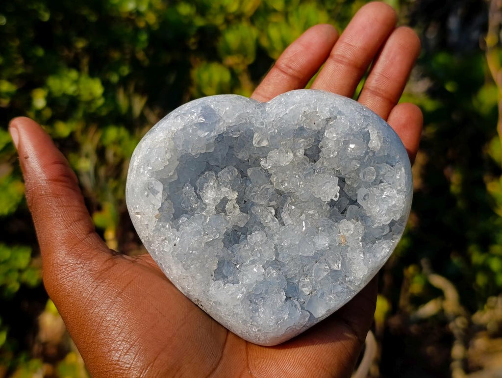 Polished and Natural Blue Celestite Heart x 1 From Sakoany Madagascar