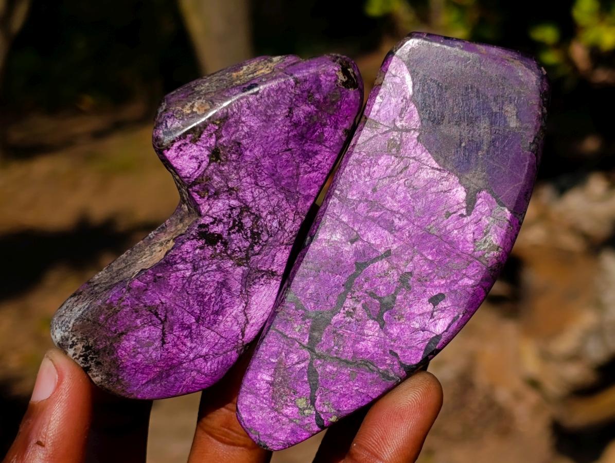 Polished Pair of Silky Metallic Purpurite Pieces x 1 From Erongo, Namibia