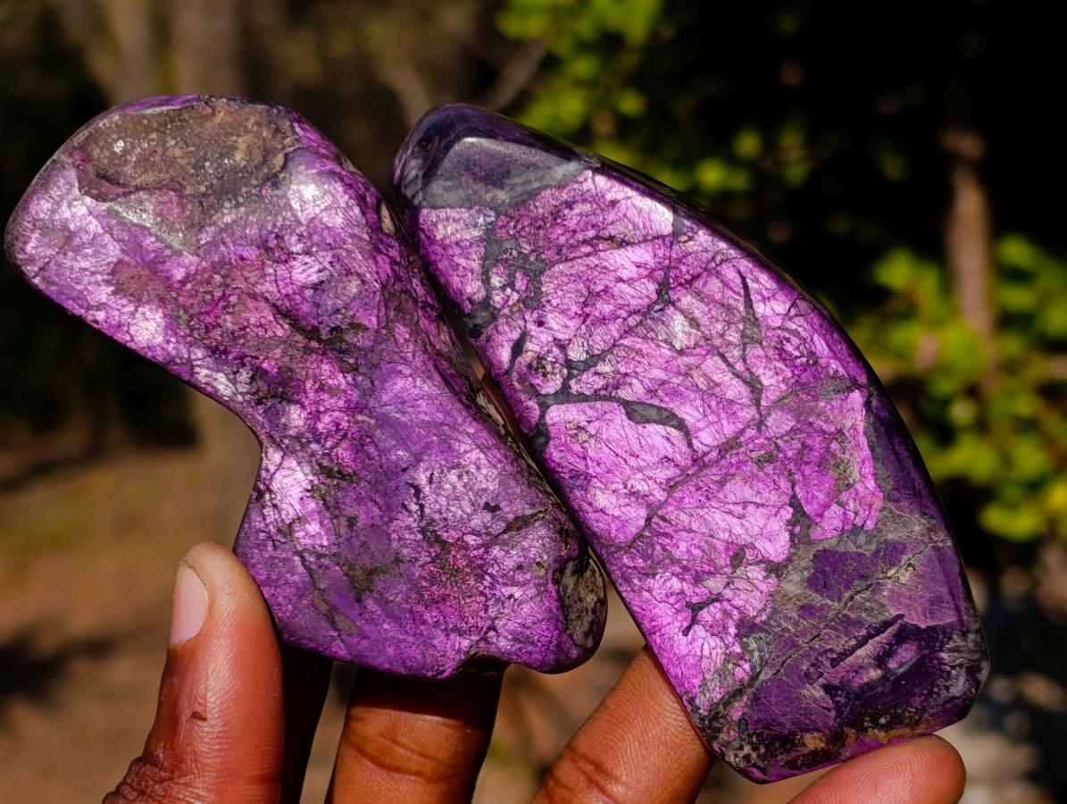 Polished Pair of Silky Metallic Purpurite Pieces x 1 From Erongo, Namibia