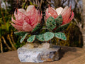 Hand Made Large Gemstone Art Twin King Protea Flower Ornament x 1 From South Africa