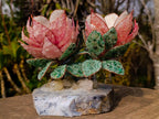 Hand Made Large Gemstone Art Twin King Protea Flower Ornament x 1 From South Africa