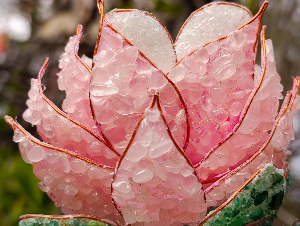 Hand Made Large Gemstone Art Twin King Protea Flower Ornament x 1 From South Africa