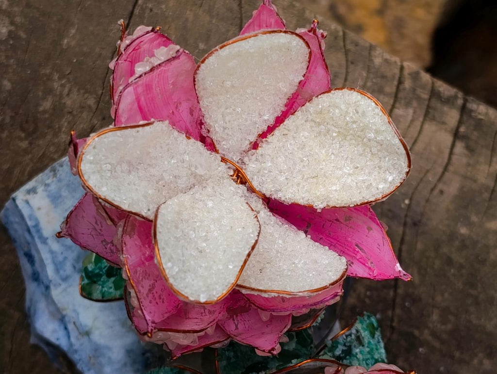 Hand Made Large Gemstone Art Twin King Protea Flower Ornament x 1 From South Africa