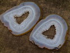 Polished and Natural Pair of Banded Agate Slices with Crystalline Centres x 1 From Maintirano, Madagascar