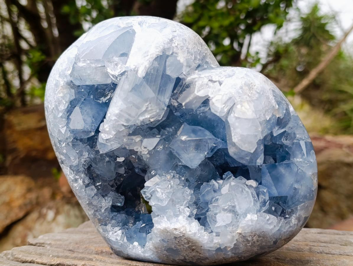 Polished and Natural Large Blue Celestite Heart x 1 From Sakoany Madagascar