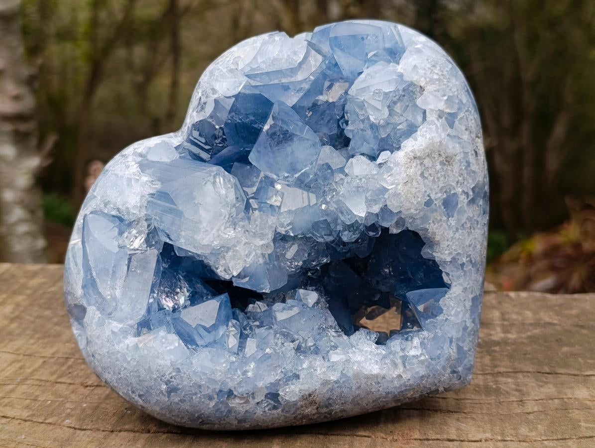 Polished and Natural Large Blue Celestite Heart x 1 From Sakoany Madagascar