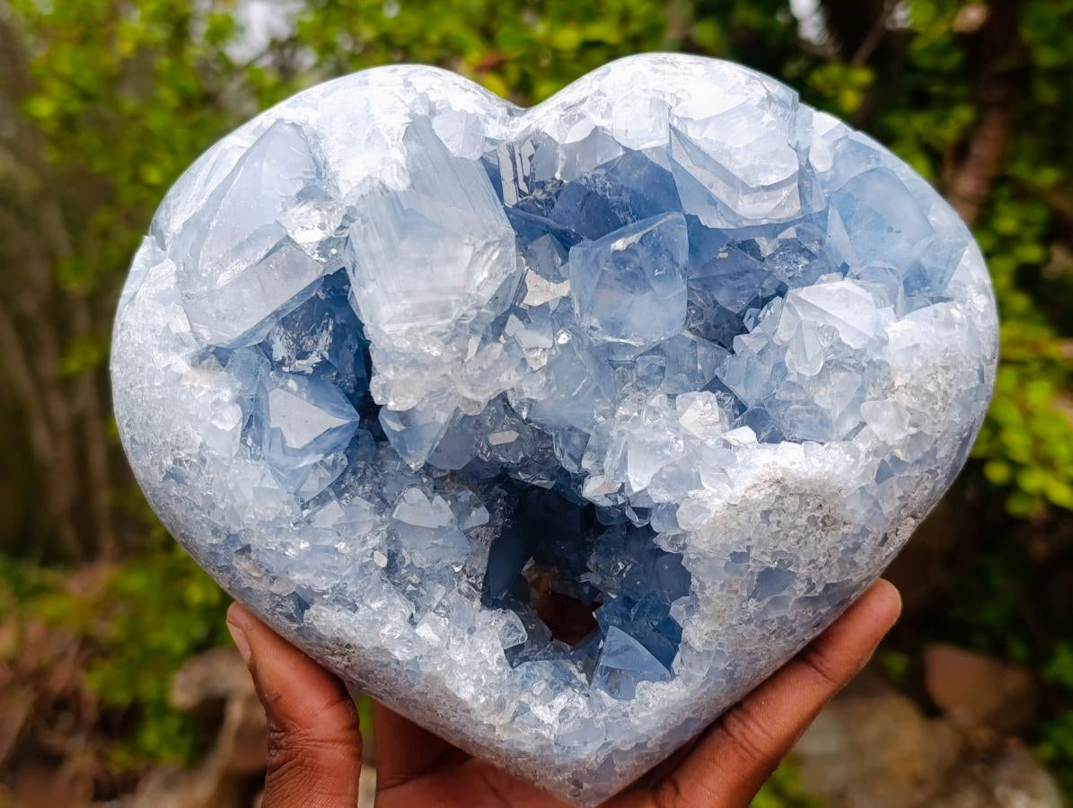 Polished and Natural Large Blue Celestite Heart x 1 From Sakoany Madagascar