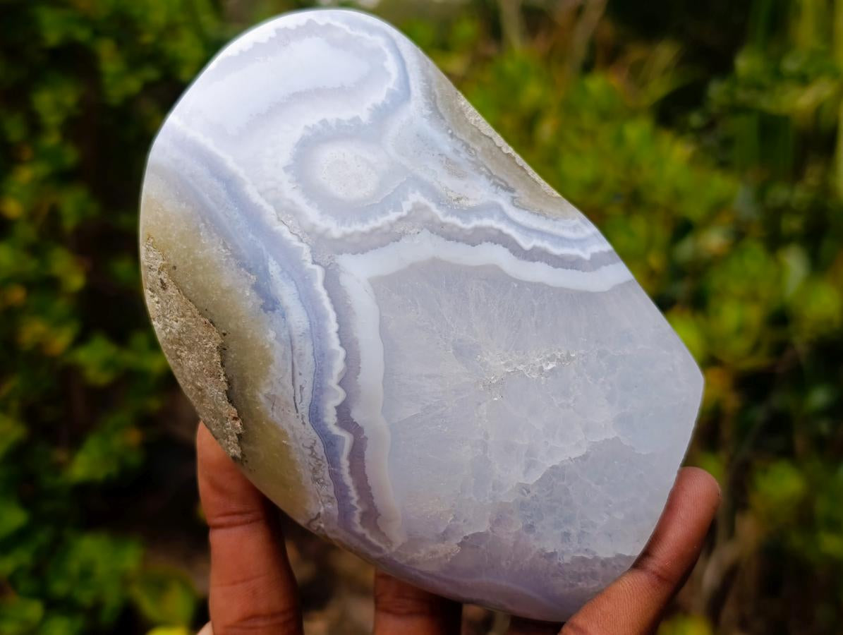 Polished and Natural Blue Lace Agate Standing Display Piece x 1 From Nsanje, Malawi