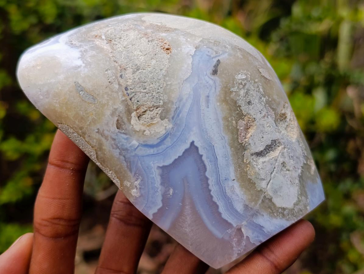 Polished and Natural Blue Lace Agate Standing Display Piece x 1 From Nsanje, Malawi