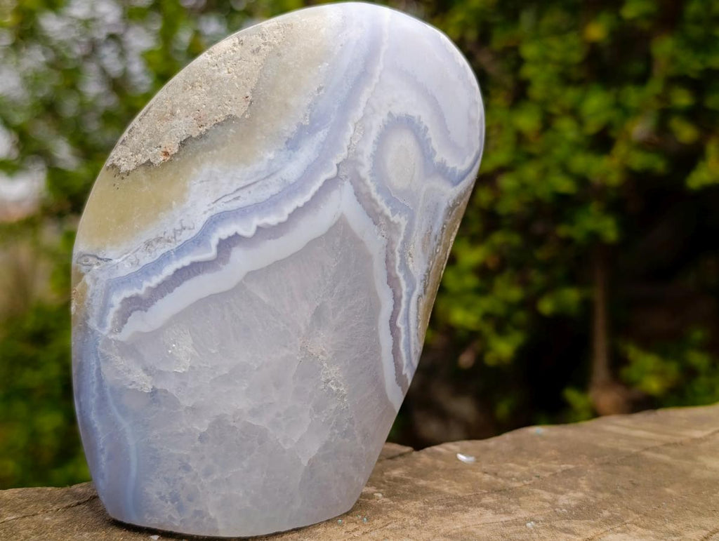 Polished and Natural Blue Lace Agate Standing Display Piece x 1 From Nsanje, Malawi