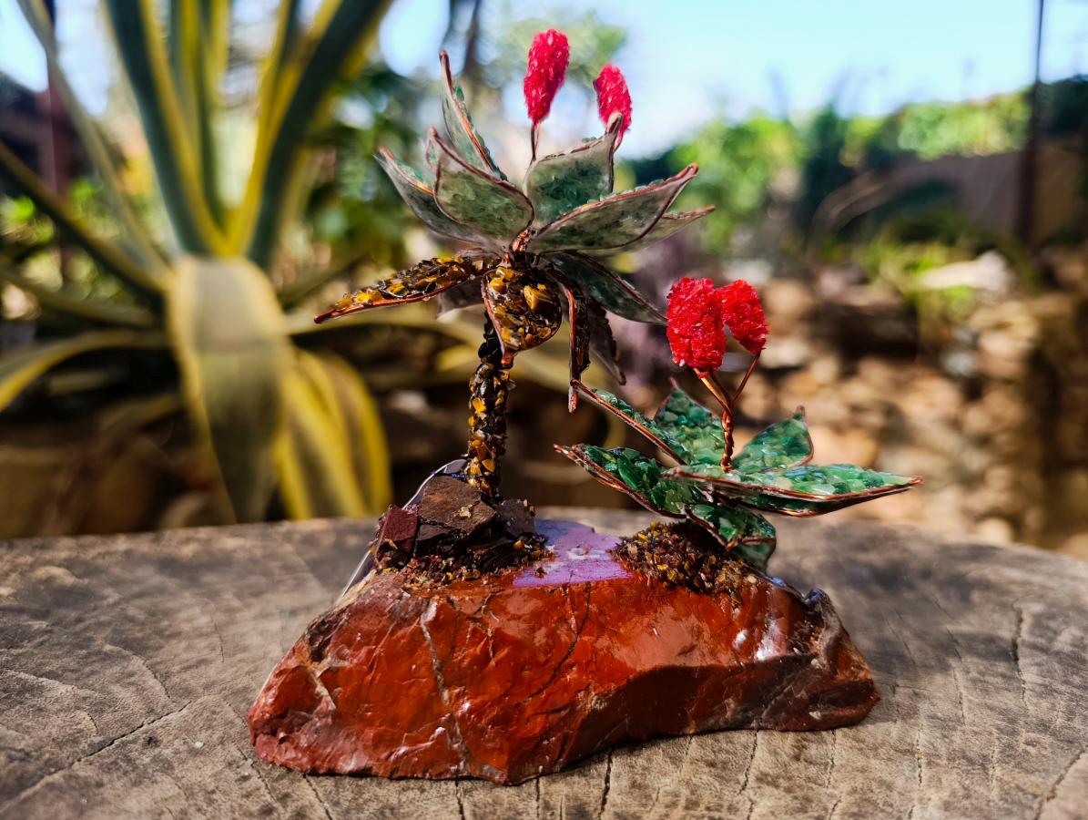 Hand Made Pair of Gemstone Twin Aloe Stone Art Trees x 1 From South Africa