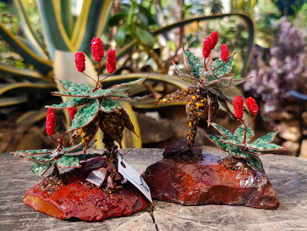 Hand Made Pair of Gemstone Twin Aloe Stone Art Trees x 1 From South Africa
