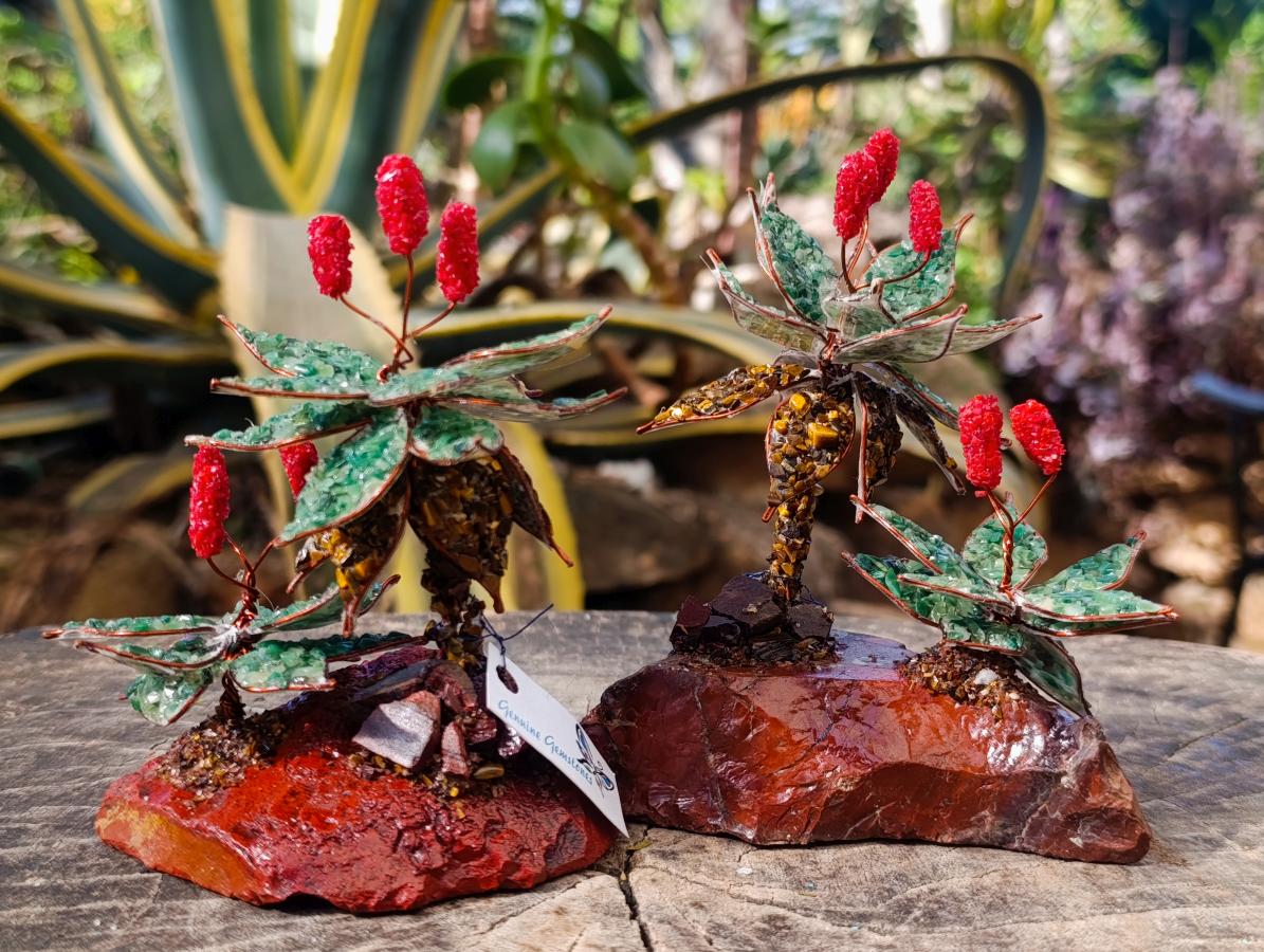 Hand Made Pair of Gemstone Twin Aloe Stone Art Trees x 1 From South Africa