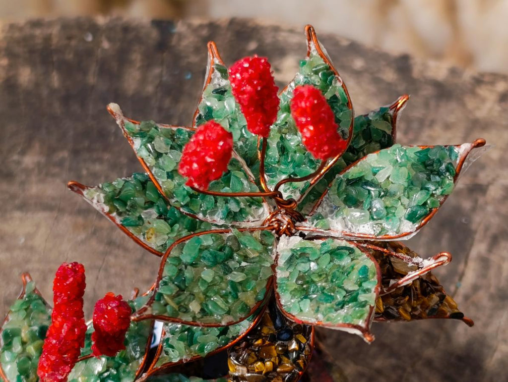 Hand Made Pair of Gemstone Twin Aloe Stone Art Trees x 1 From South Africa