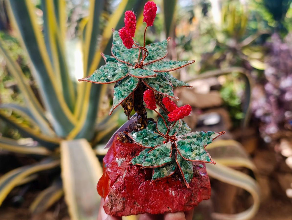 Hand Made Pair of Gemstone Twin Aloe Stone Art Trees x 1 From South Africa