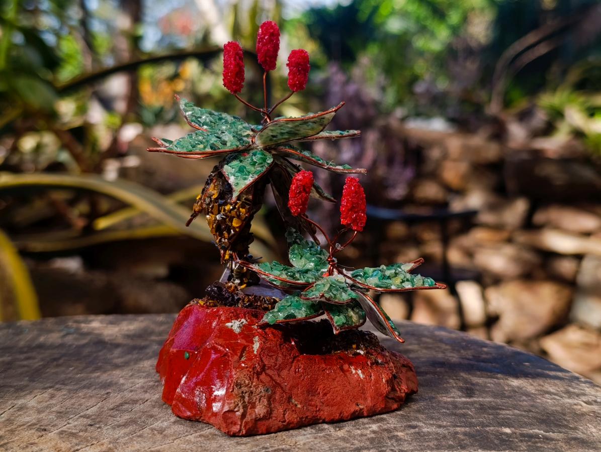 Hand Made Pair of Gemstone Twin Aloe Stone Art Trees x 1 From South Africa