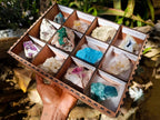 Natural Mixed Set of 12 African Specimens in a Wooden Display Box x 1 From Southern Africa