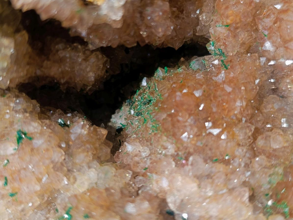 Natural Crystalline Smokey Quartz and Malachite in Dolomite Vug x 1 From Mindingi Mine, Congo