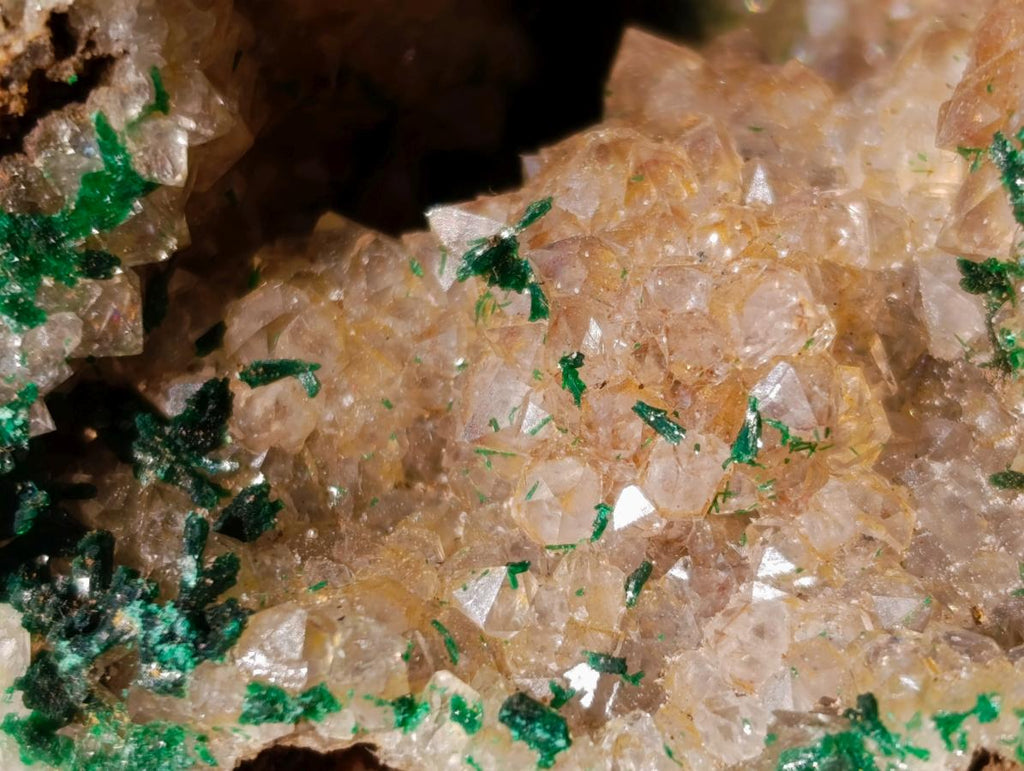 Natural Crystalline Smokey Quartz and Malachite in Dolomite Vug x 1 From Mindingi Mine, Congo